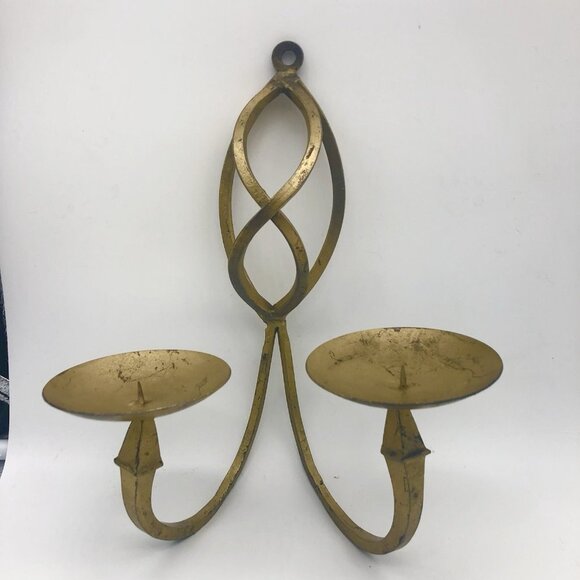 Set Of 2 Vintage Hold Wrought Iron Wall Sconces Scroll Pillar - Picture 6 of 9